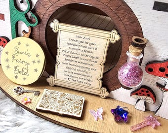 Fairy Gift Bag Set Pink – Personalised Tooth Fairy Kit, Fairy Dust, Map & Note – Kids Trinkets Shiny Gold Coin