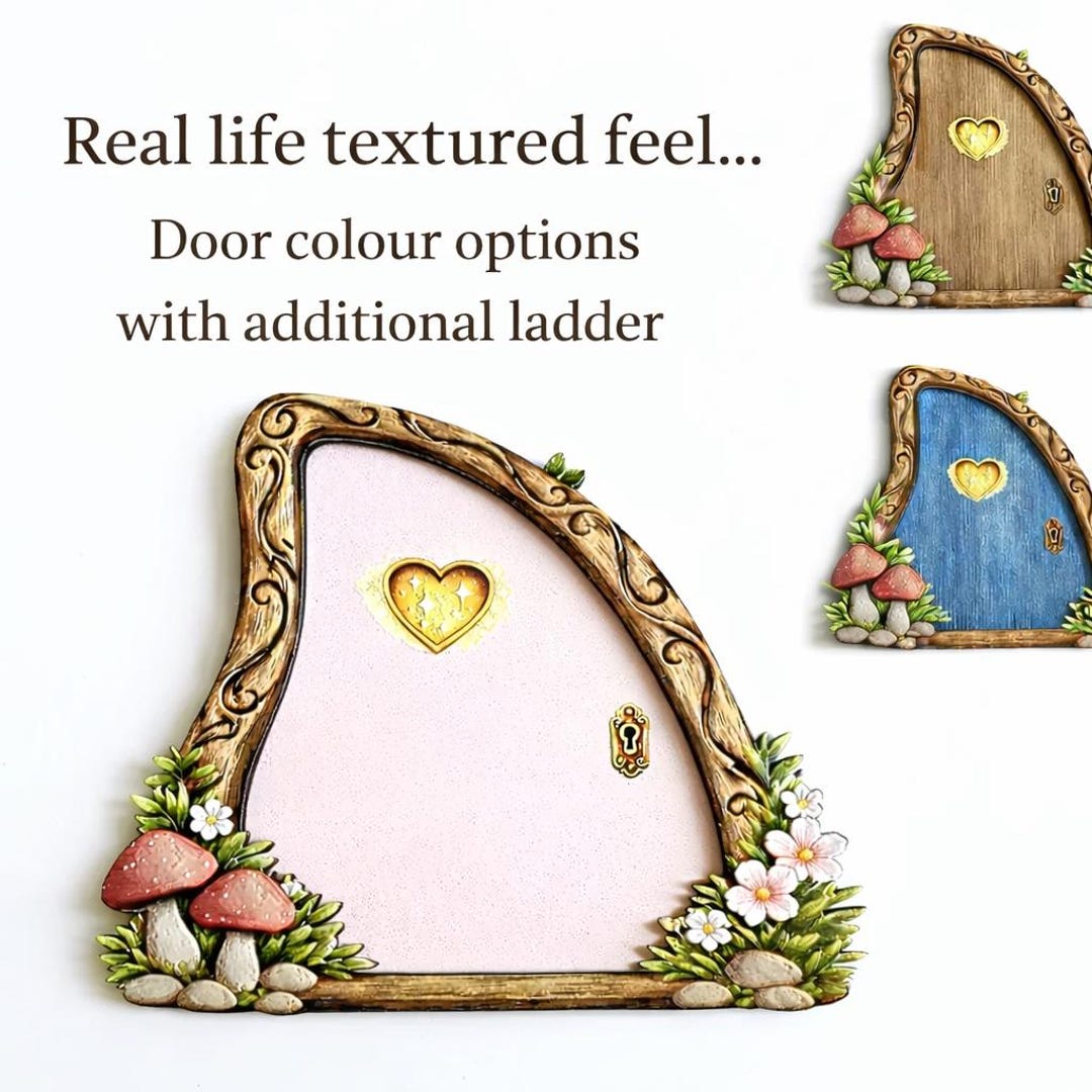 Wooden Fairy Door Wall Decor, Raised 3D Enchanted Floral Kids Room ...