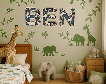 Jungle Animal Name Sign - Personalised Safari Wall Letters - Custom Nursery Door Plaque - Jungle Themed Kids Room Decor - Christmas Gift