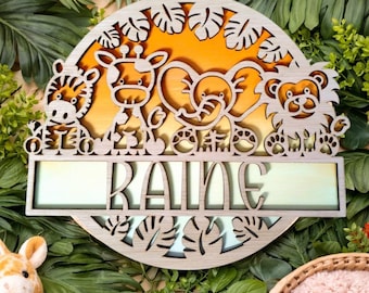 Personalised Safari Animal Name Sign – Handcrafted Wooden Nursery & Bedroom Wall Decor