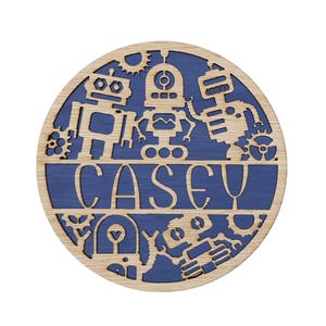 Personalised Robot Name Sign | Custom Kids Door Plaque | Robot Nursery Wall Art | Boys Bedroom Decor | Sci-Fi Themed Name Gift