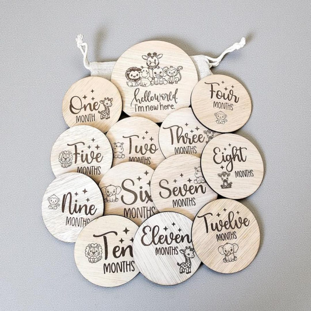 Baby Milestones Cards – Hello World Monthly Markers - Wooden Safari ...