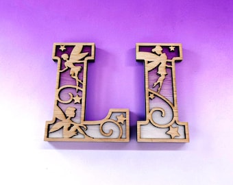 Fairy Themed Initial Wall Letters – Personalised Hand Painted Wooden Name Sign, Kids New Bedroom Decor