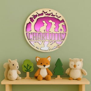 Personalised Woodland Bunny Name Sign – Custom Text Door Plaque – Nursery Wall Decor – Baby Gift – Kids Room Art – Rabbit Theme