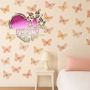 Personalised Butterfly Name Sign – Custom Heart Wall Plaque for Girls Bedroom or Nursery – Kids Door Art – Wooden Laser Cut Name Decor
