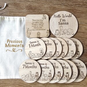 Disques Safari Baby Milestone personnalisés – Les animaux grandissent avec vous du mois | Bonjour tout le monde et citation | Exclusivité DayAwayArtisanat