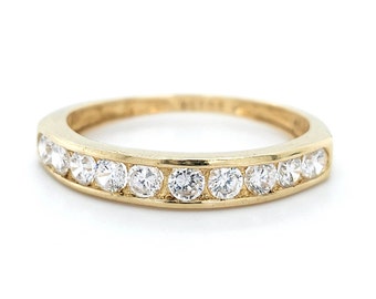 Women's 9ct 375 Yellow Gold Eternity Ring With Sparkling Cubic Zirconia Size UK P 1/2