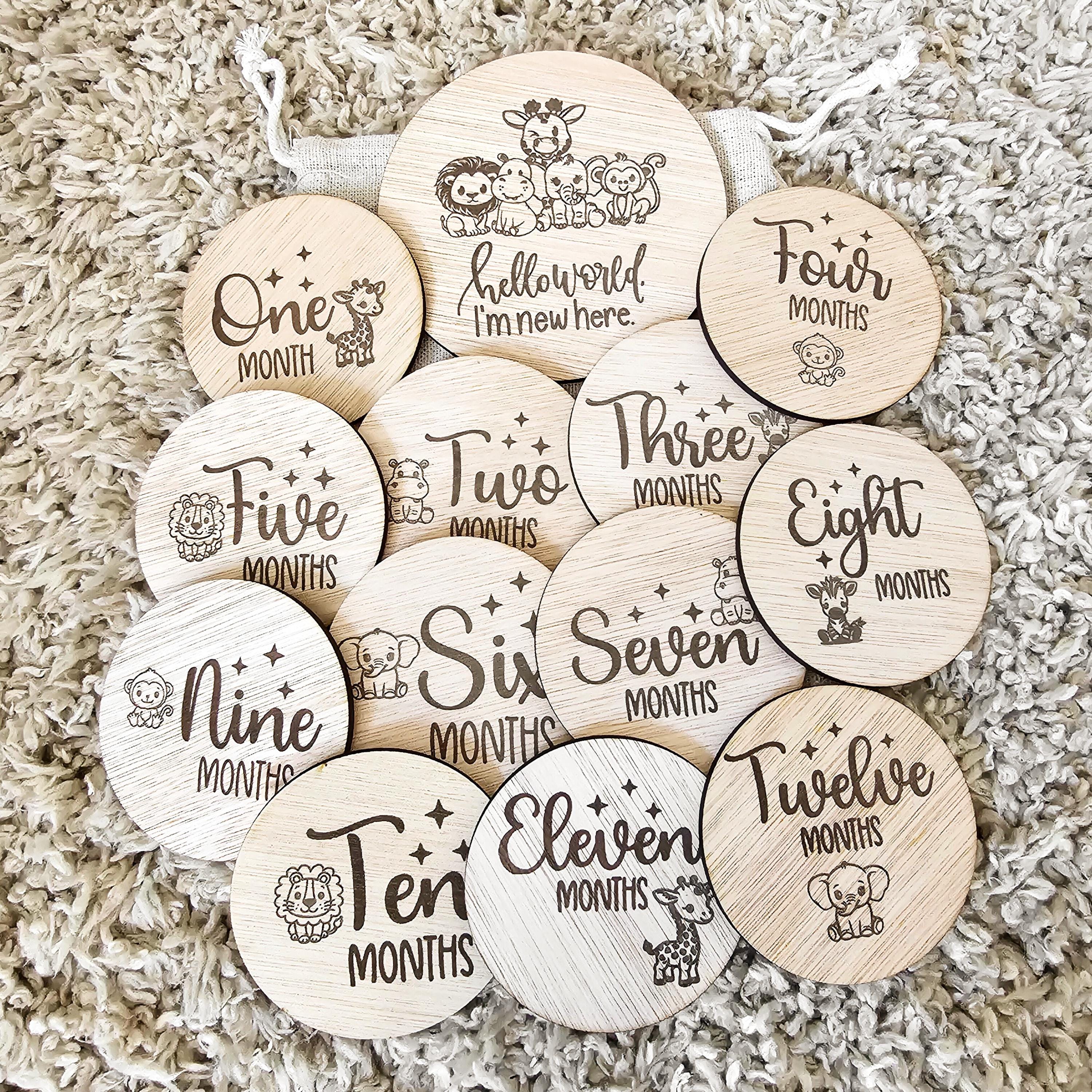 Safari Baby Milestone Discs - Wooden Monthly Milestone Cards - Hello ...