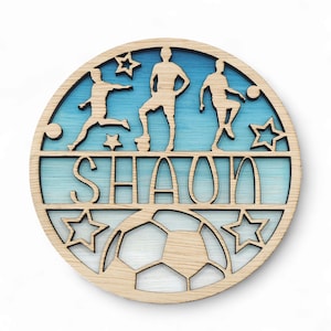 Personalised Football Name Sign – Custom Soccer Wall Plaque – Boys Room Decor – Gift for Kids – Nursery Door Sign – Laser Cut Wood