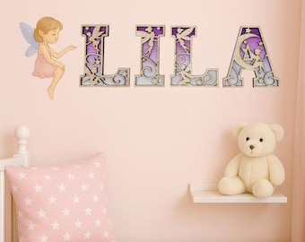 Personalised Fairy Name Sign - Custom Laser Cut Wooden Letters - Kids Bedroom or Nursery Wall Decor - Mythical Fairy Art - Christmas Gift
