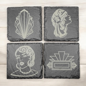 Art-deco leistenen onderzetter | Geometrische onderzetters uit de jaren 1920 uit de jazztijdperk | Gatsby-barwagendecor | Geweldig Gatsby-cadeau | Vintage woonstijl