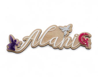Personalised Fairy Name Sign – Wooden Nursery Name Plaque with Acrylic Detail