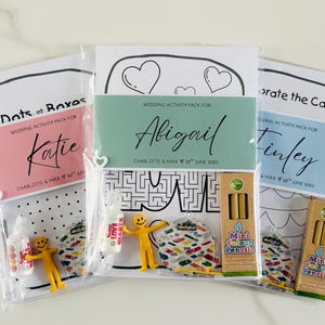 Personalised Pre Filled Wedding Activity Pack Book For Kids | Wedding Favour Gift | Wedding Table Games | Kids Activity | Colouring Pages A5 image 1