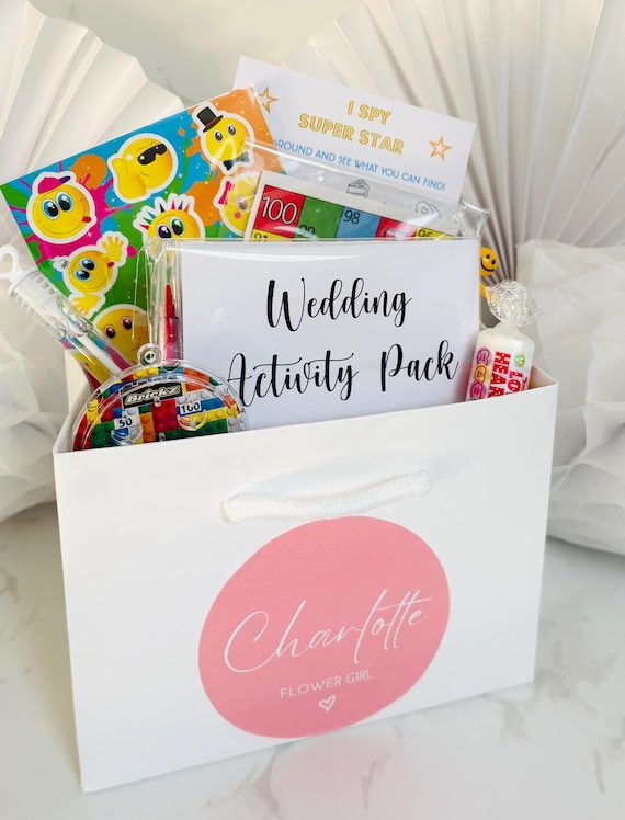 Wedding Gift Bag | Activity Kids | Child Activity Pack | Wedding Favour | Filled Bag | Thank You Gift | Table Favour | WHITE SCRIPT HEART
