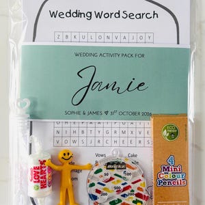 Personalised Pre Filled Wedding Activity Pack Book For Kids | Wedding Favour Gift | Wedding Table Games | Kids Activity | Colouring Pages A5 image 2