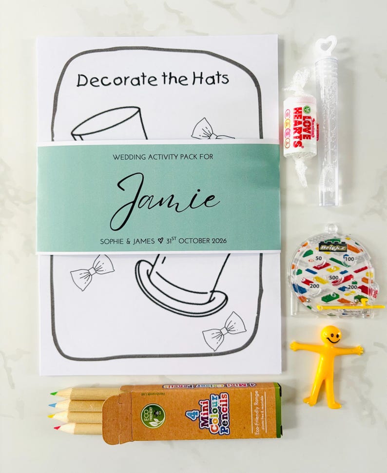Personalised Pre Filled Wedding Activity Pack Book For Kids | Wedding Favour Gift | Wedding Table Games | Kids Activity | Colouring Pages A5 image 3