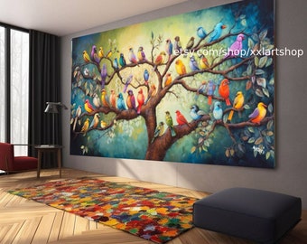 Tree Birds Nature  Wall Art Canvas Wall Art Print Modern Picture Living Room Office stretched on frame or rolled #ti902a