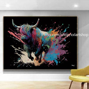 Highland cow XXL wall art Style Canvas Wall Art Modern nature Picture Living Room Office xxl art t754