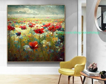 Impression d'art mural sur toile, paysages de champs de fleurs, impression d'art mural, photo moderne, salon, bureau, tendue sur un cadre ou laminé #l340