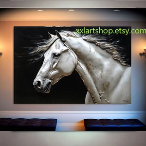 white horse art Horse canvas wall art, large Horse artwork ,Abstract Office Decor, Horse Portrait Art t817