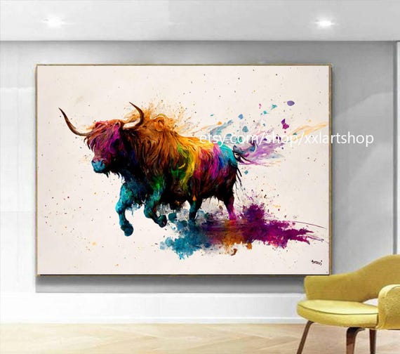 Highland cow wall art Style Canvas Wall Art Modern nature Picture Living Room Office xxl art t756