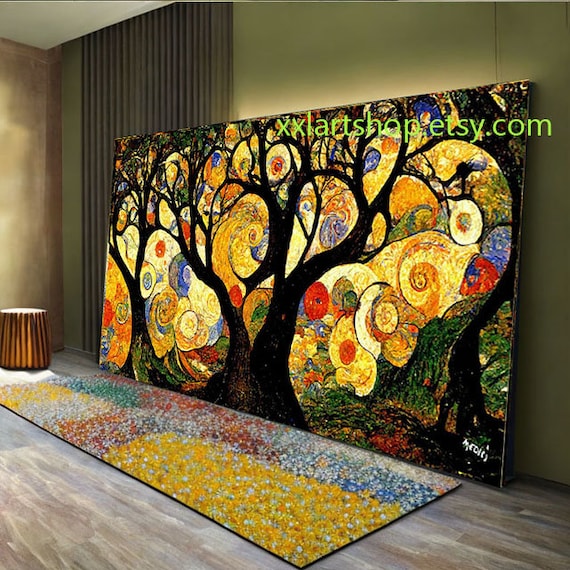 Heavy Texture Painting, Acrylic Painting for Bedroom, Tree of Life