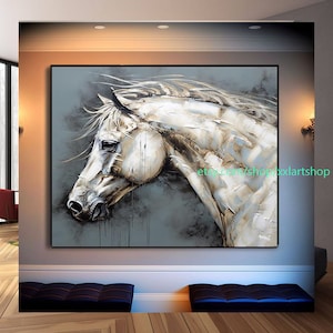 white horse art Horse canvas wall art, large Horse artwork ,Abstract Office Decor, Horse Portrait Art t786