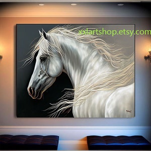 white horse art Horse canvas wall art, large Horse artwork ,Abstract Office Decor, Horse Portrait Art t793