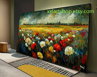 Landscape Flower fields colorfull Wall Art Canvas Wall Art Print Modern Picture Living Room Office stretched on frame or rolled #l143