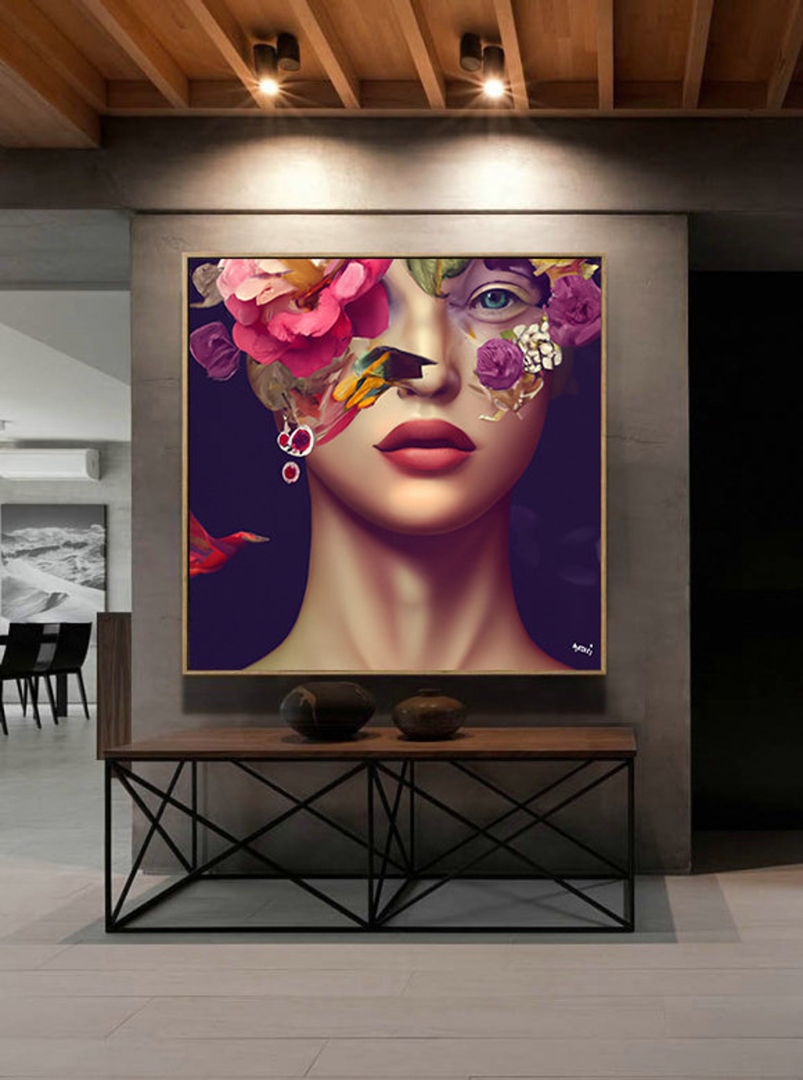 Woman Face With Flower, Wall Art Canvas Wall Art Print Modern Picture ...