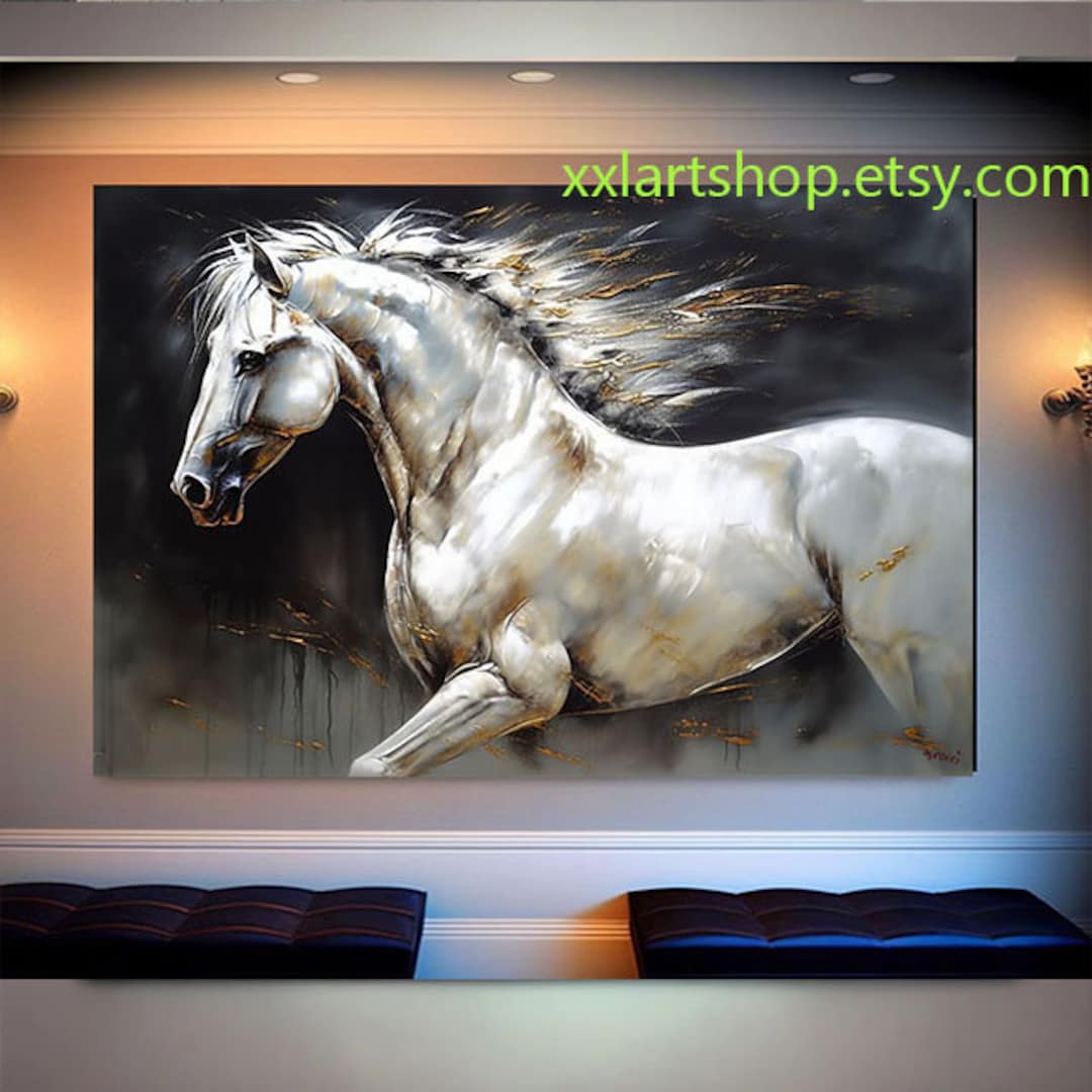 White Horse Art Horse Canvas Wall Art, Large Horse Artwork ,abstract ...