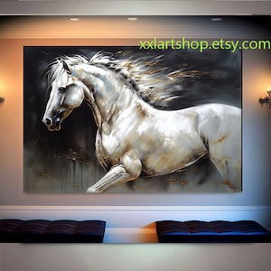 white horse art Horse canvas wall art, large Horse artwork ,Abstract Office Decor, Horse Portrait Art t812