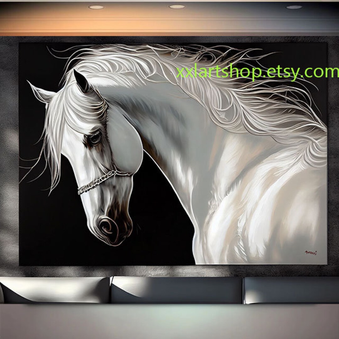 Large XXL canvas print White Horse - A Wild Animal Galloping Through the Arabian Desert