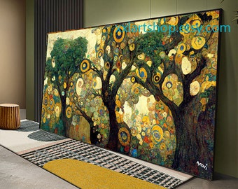 Tree of life Gustav Klimt style Wall Art Canvas Wall Art Print Modern Picture Living Room Office stretched on frame or rolled #l129