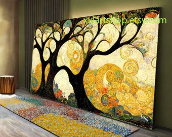 Tree of life Gustav Klimt style Wall Art Canvas Wall Art Print Modern Picture Living Room Office stretched on frame or rolled #l407