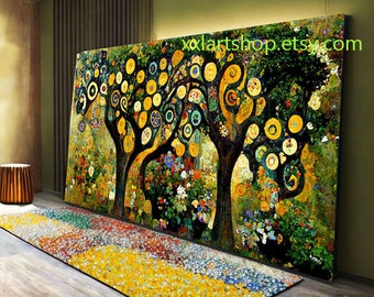 Tree of life Gustav Klimt style Wall Art Canvas Wall Art Print Modern Picture Living Room Office stretched on frame or rolled #l353su