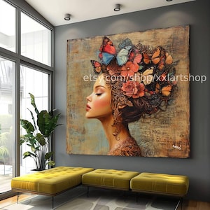 Cuadro de lienzo con rostro de mujer, arte pop, arte moderno para sala de estar u oficina, XXL art s6062