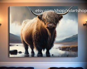 Highland cow XXL wall art Style Canvas Wall Art Modern nature Picture Living Room Office xxl art t773