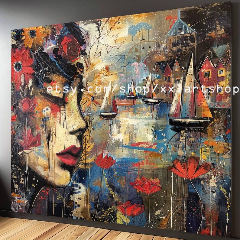 Arte em Tela Mulher Paisagem: Pintura Pop Art Moderna para Decoração de Interiores