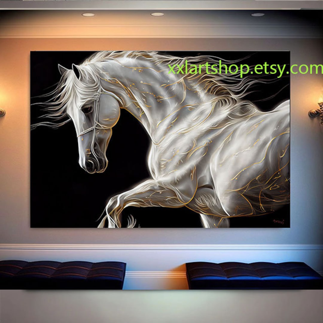 White Horse Art Horse Canvas Wall Art, Large Horse Artwork ,abstract ...