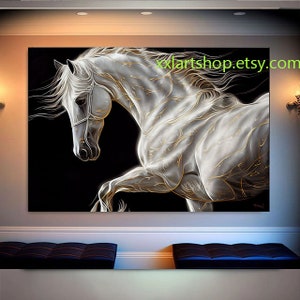 white horse art Horse canvas wall art, large Horse artwork ,Abstract Office Decor, Horse Portrait Art t816