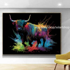 Highland cow XXL wall art Style Canvas Wall Art Modern nature Picture Living Room Office xxl art t757