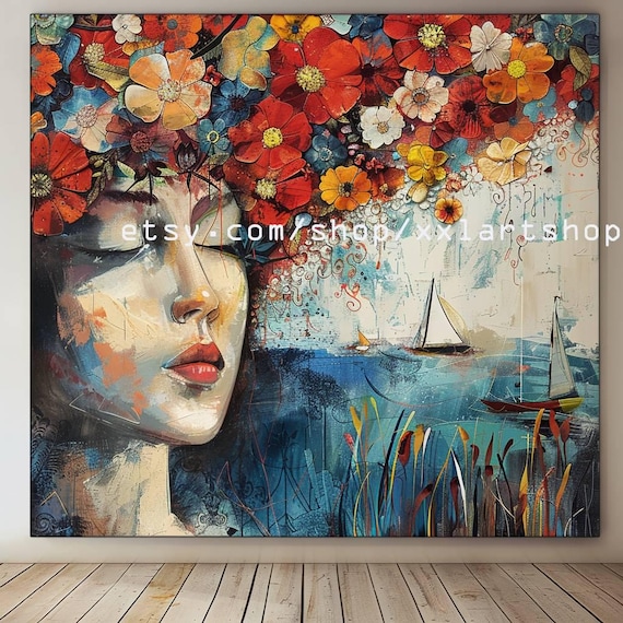 Woman Face Pop Art Canvas Print: Modern Living Room Office Decor