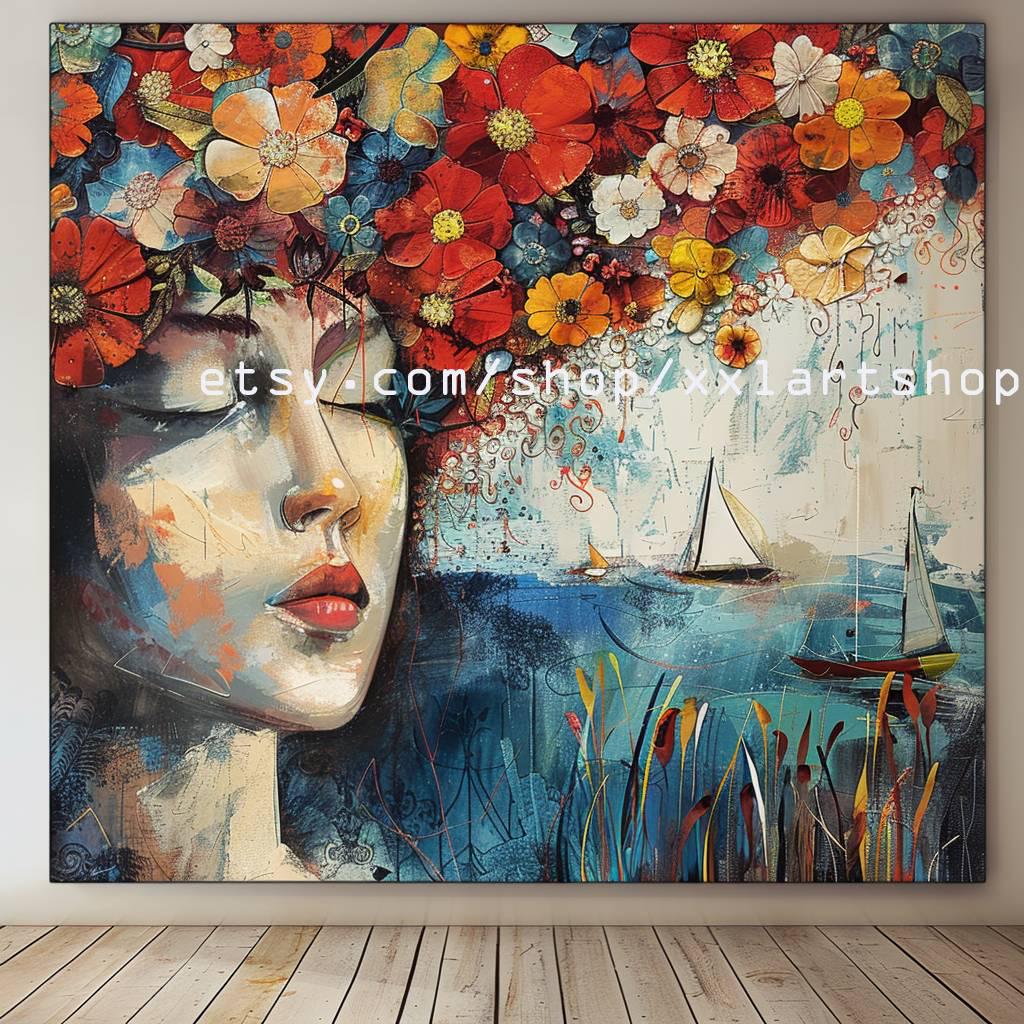 Woman Face Pop Art Canvas Print: Modern Living Room Office Decor