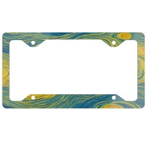 License Plate Frame, License Plate Frame with Print, Van Gogh inspired License Plate Frame,  Wavy Lines Number Plate Frame, Retro Pattern
