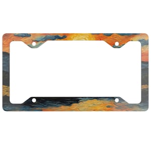 License Plate Frame, License Plate Frame with Print, Van Gogh inspired License Plate Frame,  Sunset Number Plate Frame, Retro Pattern
