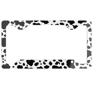 Metal License Plate Frame, License Plate Frame, Cow Pattern License Plate Frame,  Cow Patterned Number Plate Frame, Retro Pattern