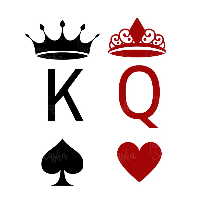 King and Queen Svg, King of Spades Svg, Queen of Hearts Svg, Playing