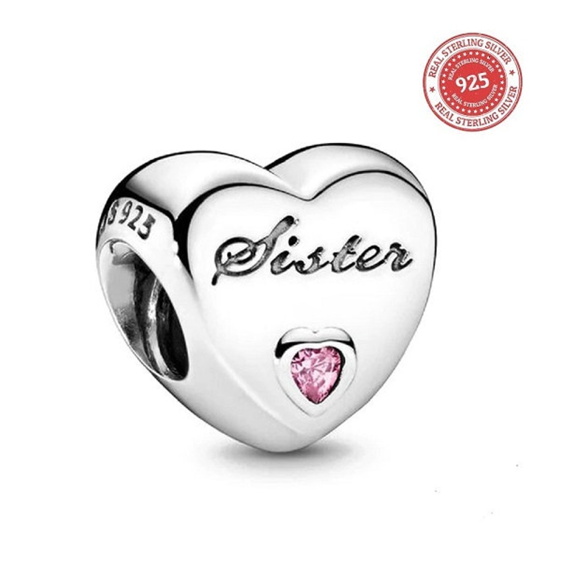 Charm for Pandora Sister with Pink Heart Charm S925 100 Real Etsy