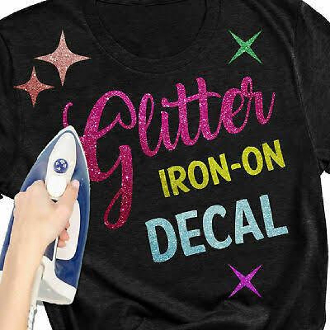 Glitter Heat Iron On Transfer Vinyl Decals Etsy